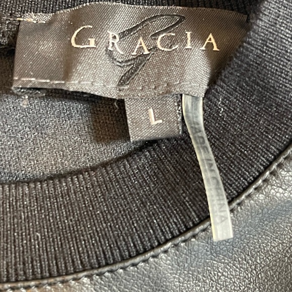 Gracia Faux Leather Back Zip Shirt Balloon Puff Sleeves Flair Waist - Picture 4 of 6